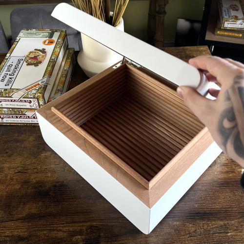 SLIGHT SECONDS Adorini Carrara Deluxe White Cigar Humidor - Medium - 75 Capacity (AD050)